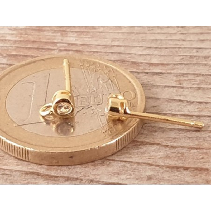 2 Stk. Ohrstecker 3mm, 925 Silber vergoldet, Strass