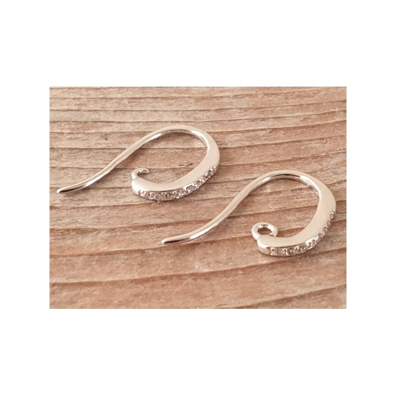2 Stk. Ohrhaken 14mm, 925 Silber rhodiniert, Strass