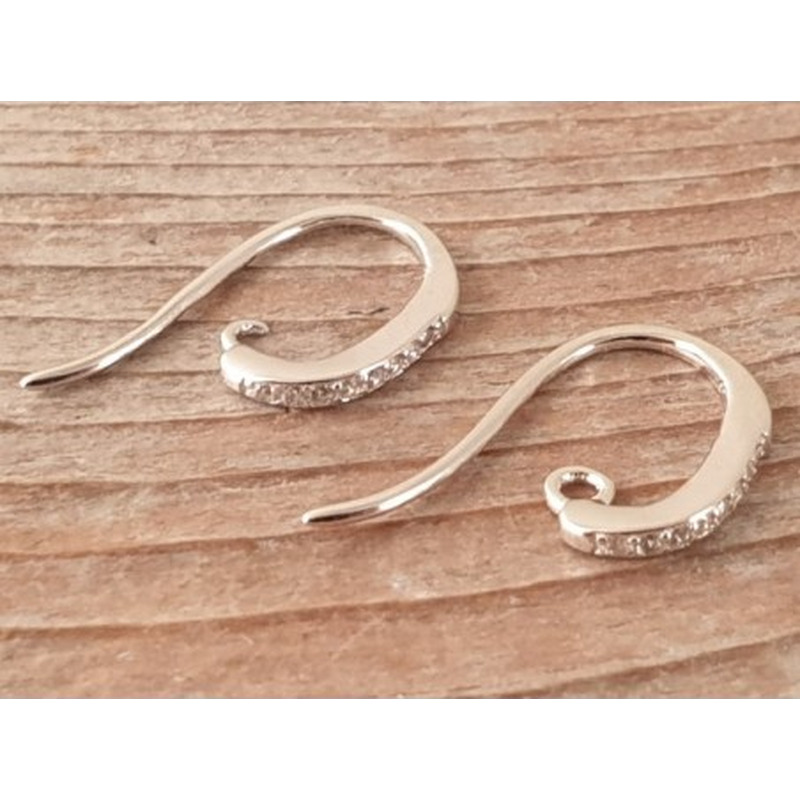 2 Stk. Ohrhaken 14mm, 925 Silber rhodiniert, Strass