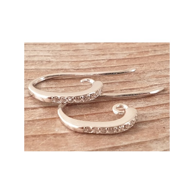 2 Stk. Ohrhaken 14mm, 925 Silber rhodiniert, Strass