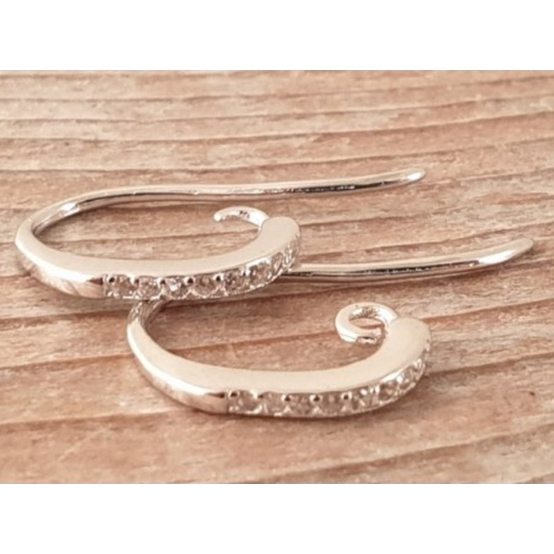 2 Stk. Ohrhaken 14mm, 925 Silber rhodiniert, Strass