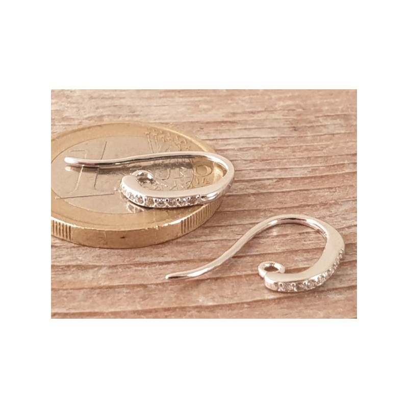 2 Stk. Ohrhaken 14mm, 925 Silber rhodiniert, Strass