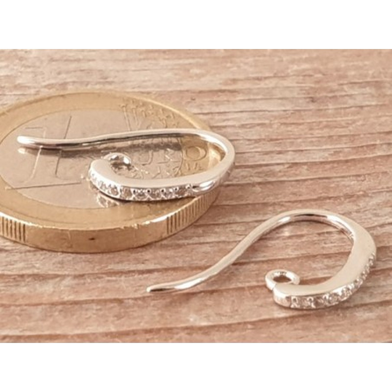 2 Stk. Ohrhaken 14mm, 925 Silber rhodiniert, Strass