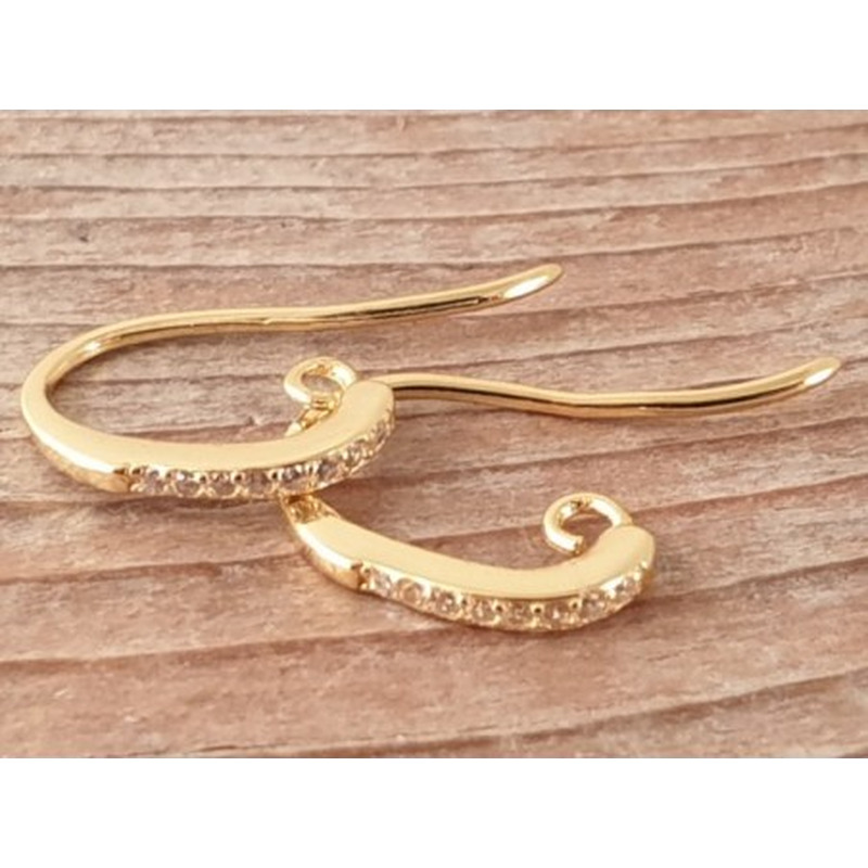 2 Stk. Ohrhaken 14mm, 925 Silber vergoldet, Strass