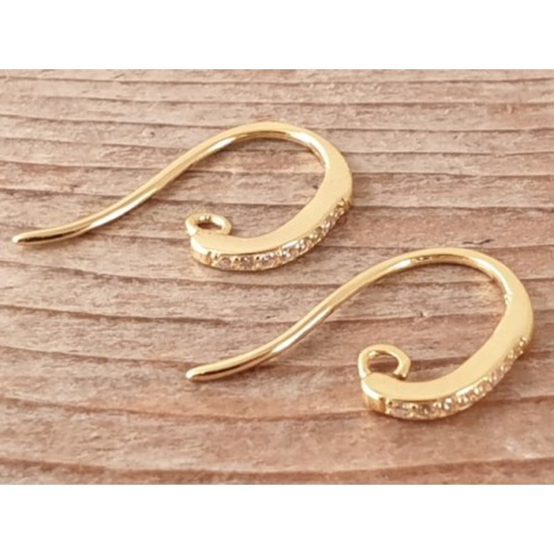 2 Stk. Ohrhaken 14mm, 925 Silber vergoldet, Strass