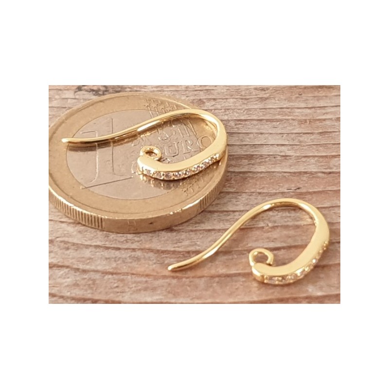 2 Stk. Ohrhaken 14mm, 925 Silber vergoldet, Strass