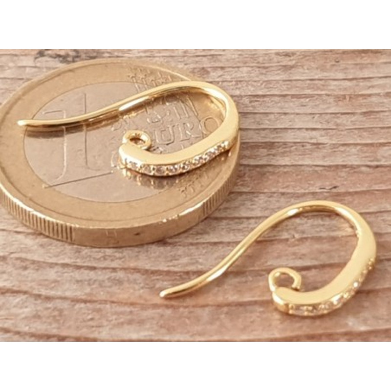 2 Stk. Ohrhaken 14mm, 925 Silber vergoldet, Strass