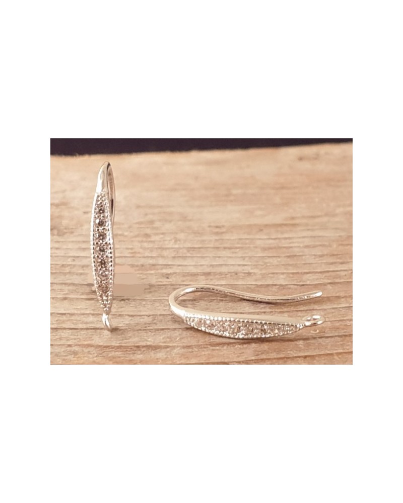 2 Stk. Ohrhaken 17mm, 925 Silber rhodiniert, Strass