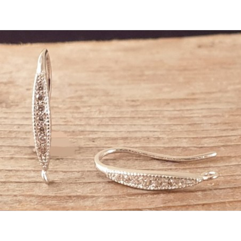 2 Stk. Ohrhaken 17mm, 925 Silber rhodiniert, Strass