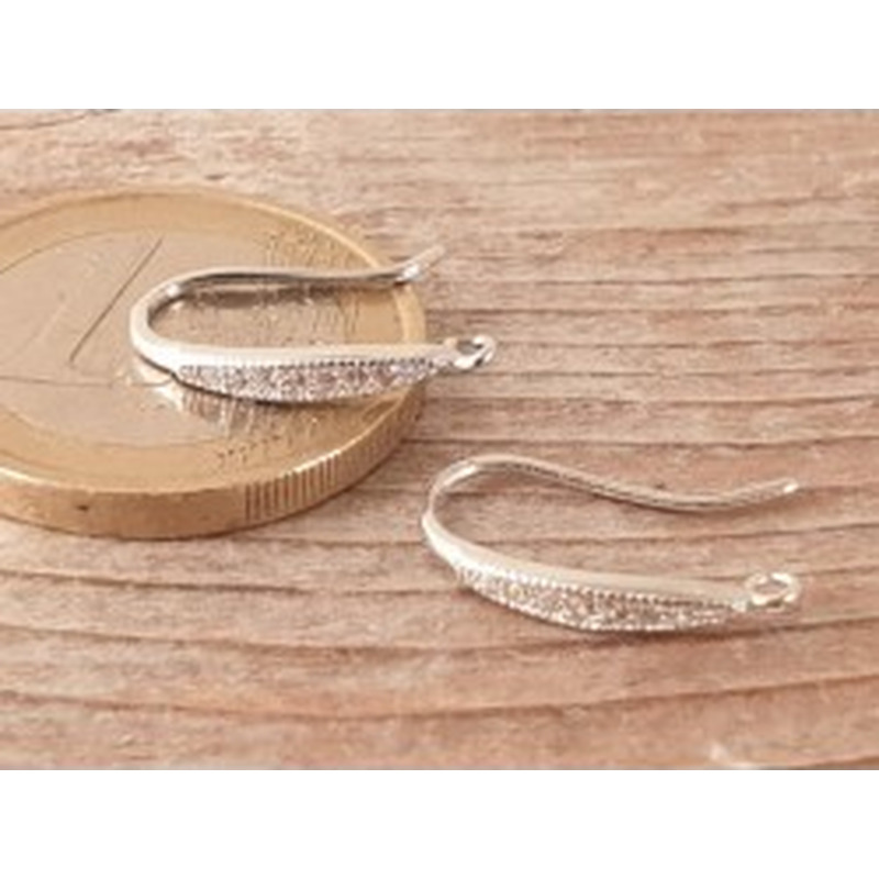 2 Stk. Ohrhaken 17mm, 925 Silber rhodiniert, Strass 2
