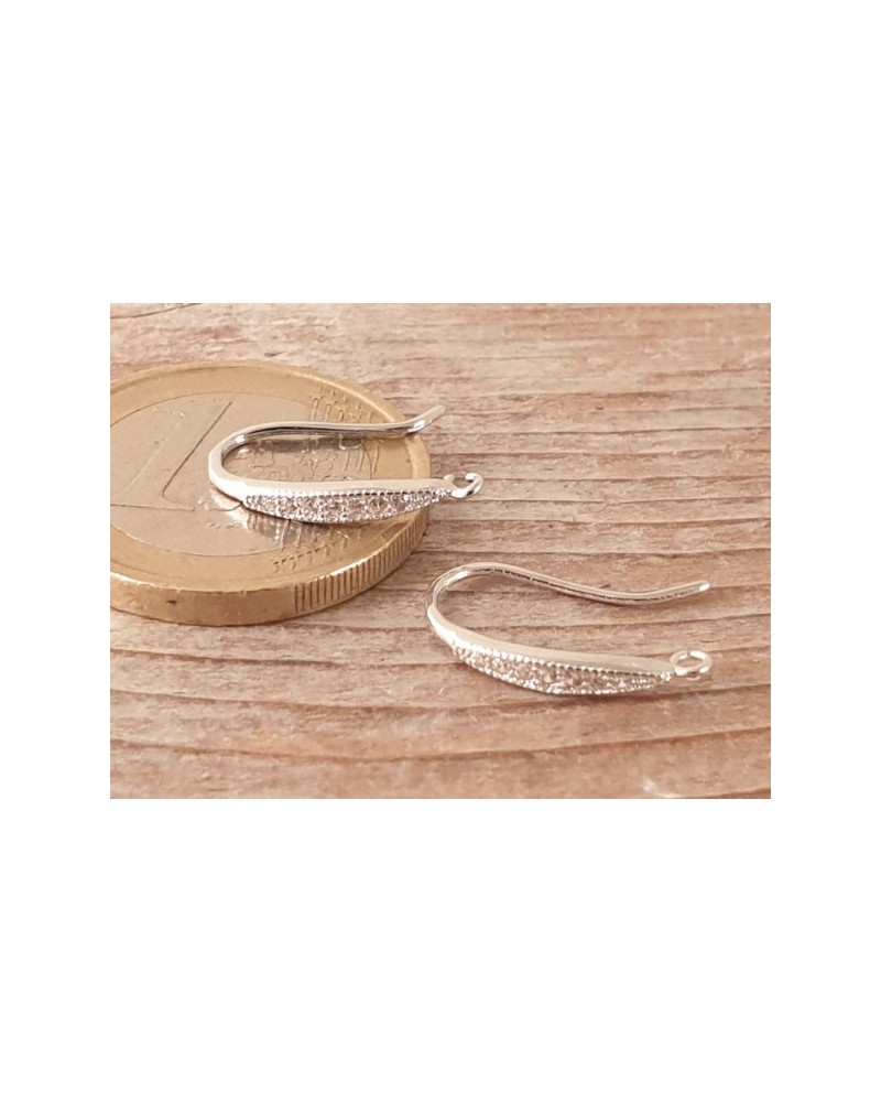 2 Stk. Ohrhaken 17mm, 925 Silber rhodiniert, Strass