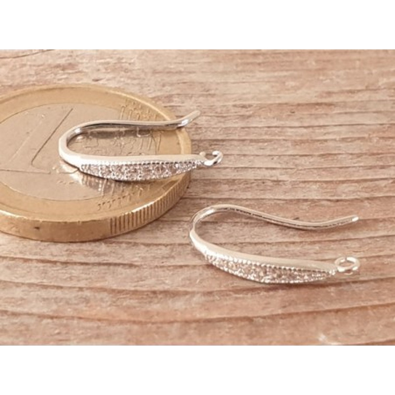 2 Stk. Ohrhaken 17mm, 925 Silber rhodiniert, Strass