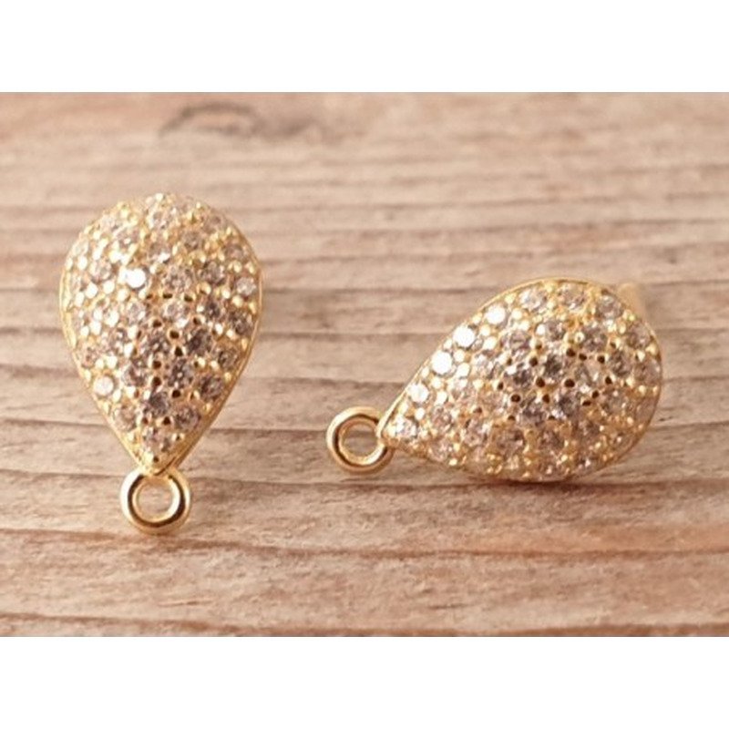 2 Stk. Ohrstecker 6x11mm, 925 Silber vergoldet, Strass