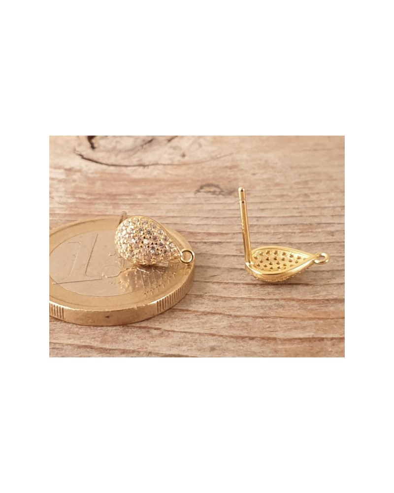2 Stk. Ohrstecker 6x11mm, 925 Silber vergoldet, Strass