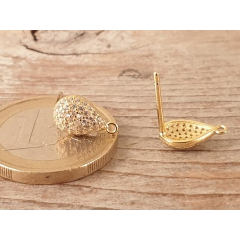 2 Stk. Ohrstecker 6x11mm, 925 Silber vergoldet, Strass