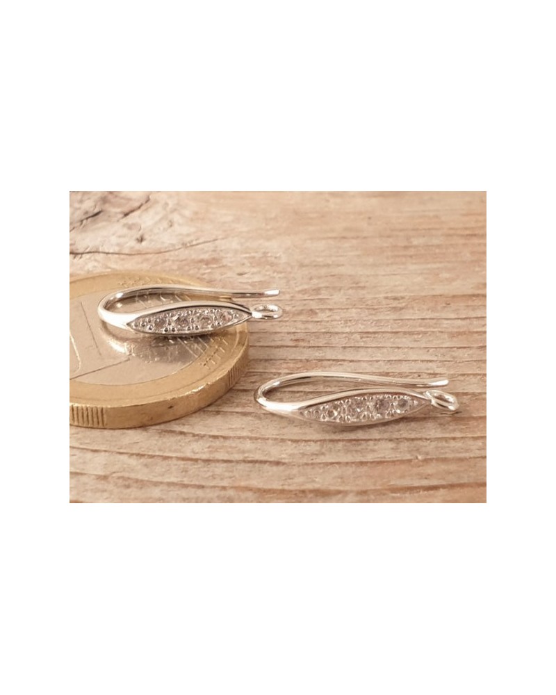 2 Stk. Ohrhaken 17mm, 925 Silber rhodiniert, Strass