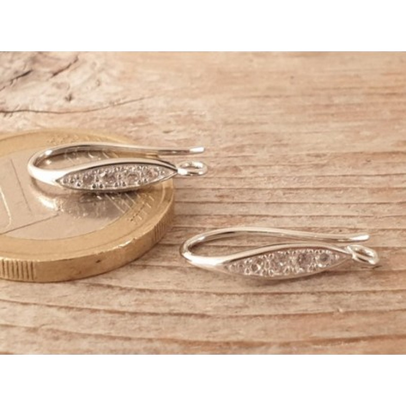 2 Stk. Ohrhaken 17mm, 925 Silber rhodiniert, Strass