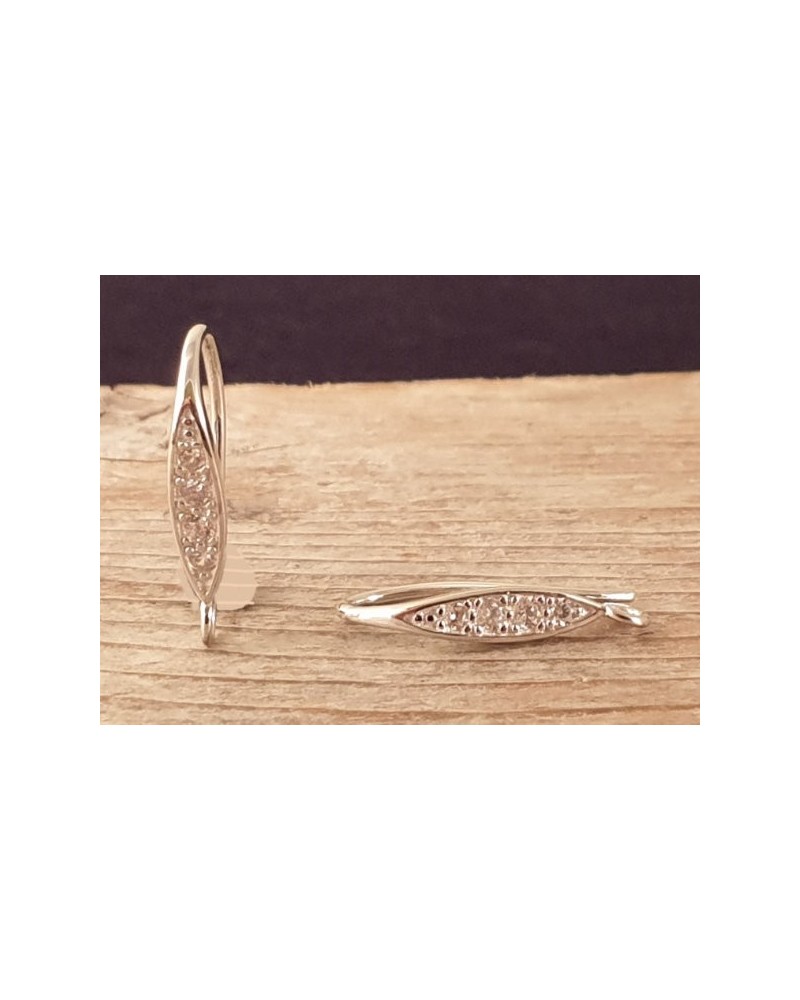 2 Stk. Ohrhaken 17mm, 925 Silber rhodiniert, Strass