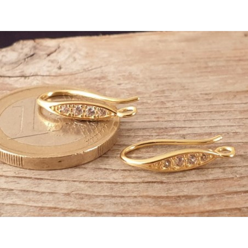 2 Stk. Ohrhaken 17mm, 925 Silber vergoldet, Strass