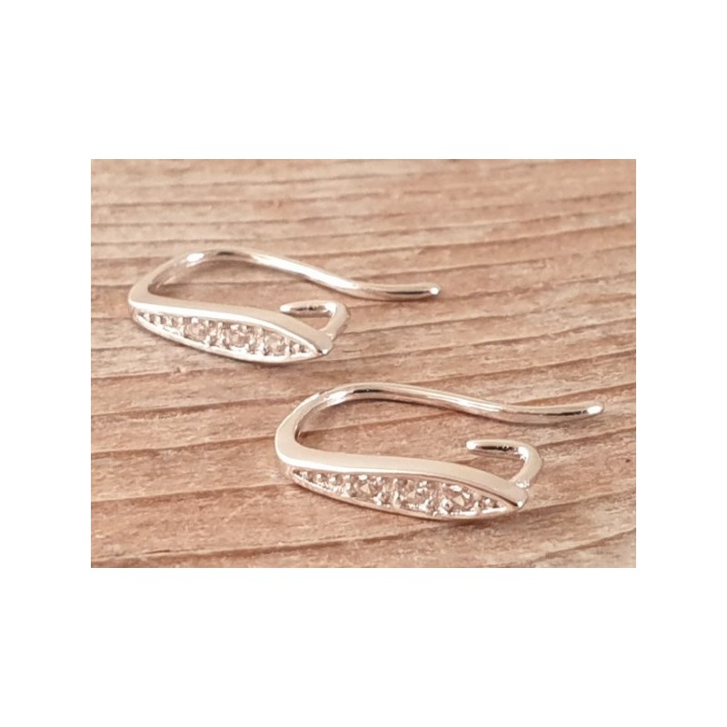 2 Stk. Ohrhaken 13mm, 925 Silber rhodiniert, Strass