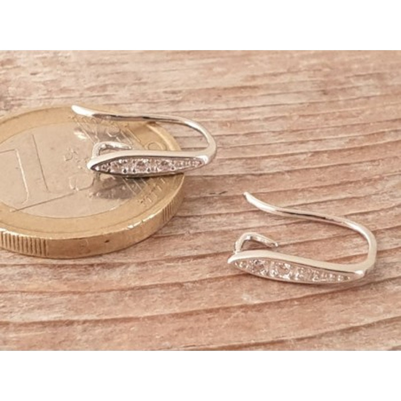 2 Stk. Ohrhaken 13mm, 925 Silber rhodiniert, Strass