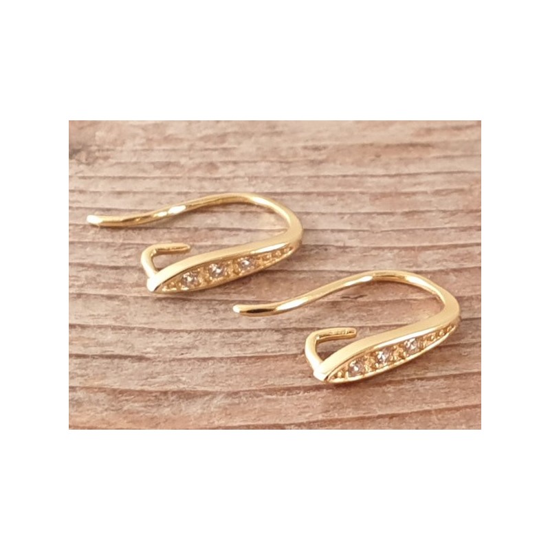 2 Stk. Ohrhaken 13mm, 925 Silber vergoldet, Strass