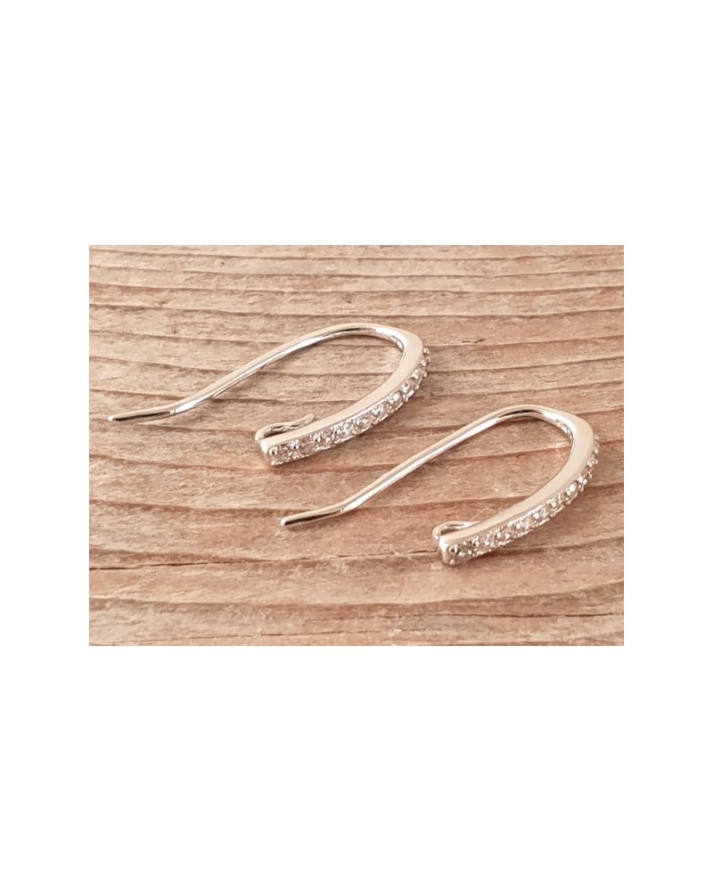 2 Stk. Ohrhaken 16mm, 925 Silber rhodiniert, Strass