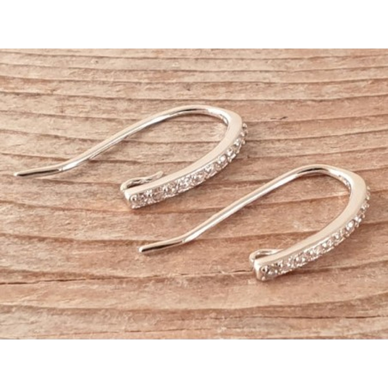 2 Stk. Ohrhaken 16mm, 925 Silber rhodiniert, Strass