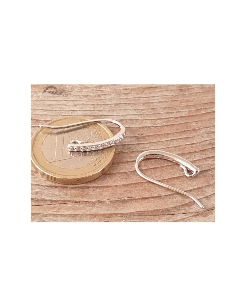 2 Stk. Ohrhaken 16mm, 925 Silber rhodiniert, Strass