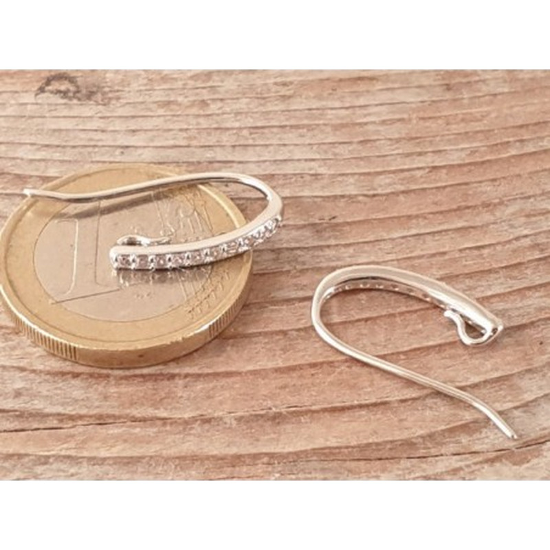 2 Stk. Ohrhaken 16mm, 925 Silber rhodiniert, Strass