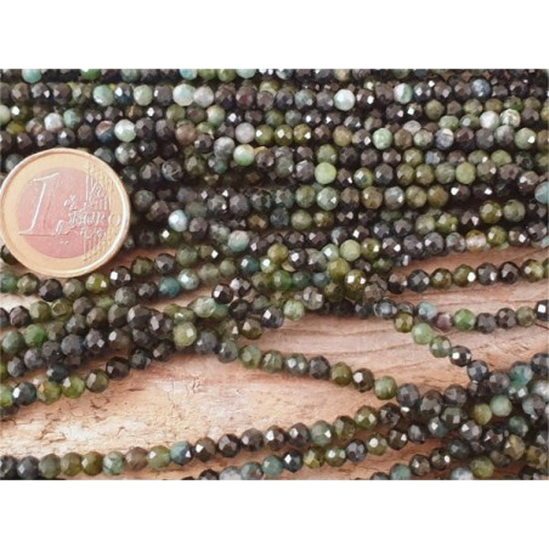 blaue-braune-grüne Turmalinkette facettiert 4mm
