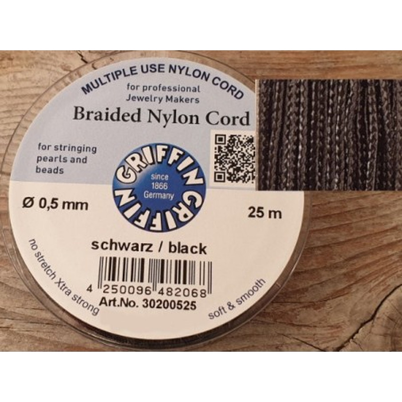 geflochtene Nylonschnur, schwarz, 0.5mm/25m
