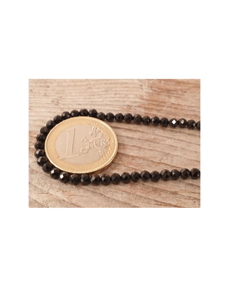 Spinellkette schwarz facettiert 3mm, stark funkelnd