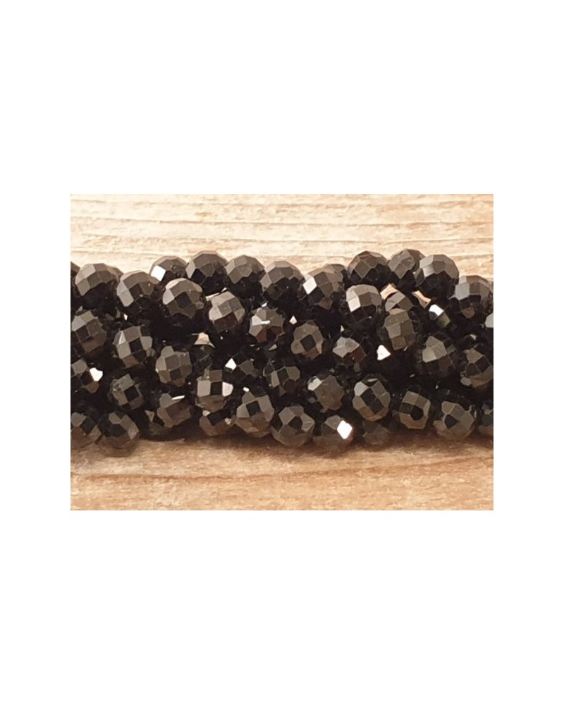 Spinellkette schwarz facettiert 3mm, stark funkelnd