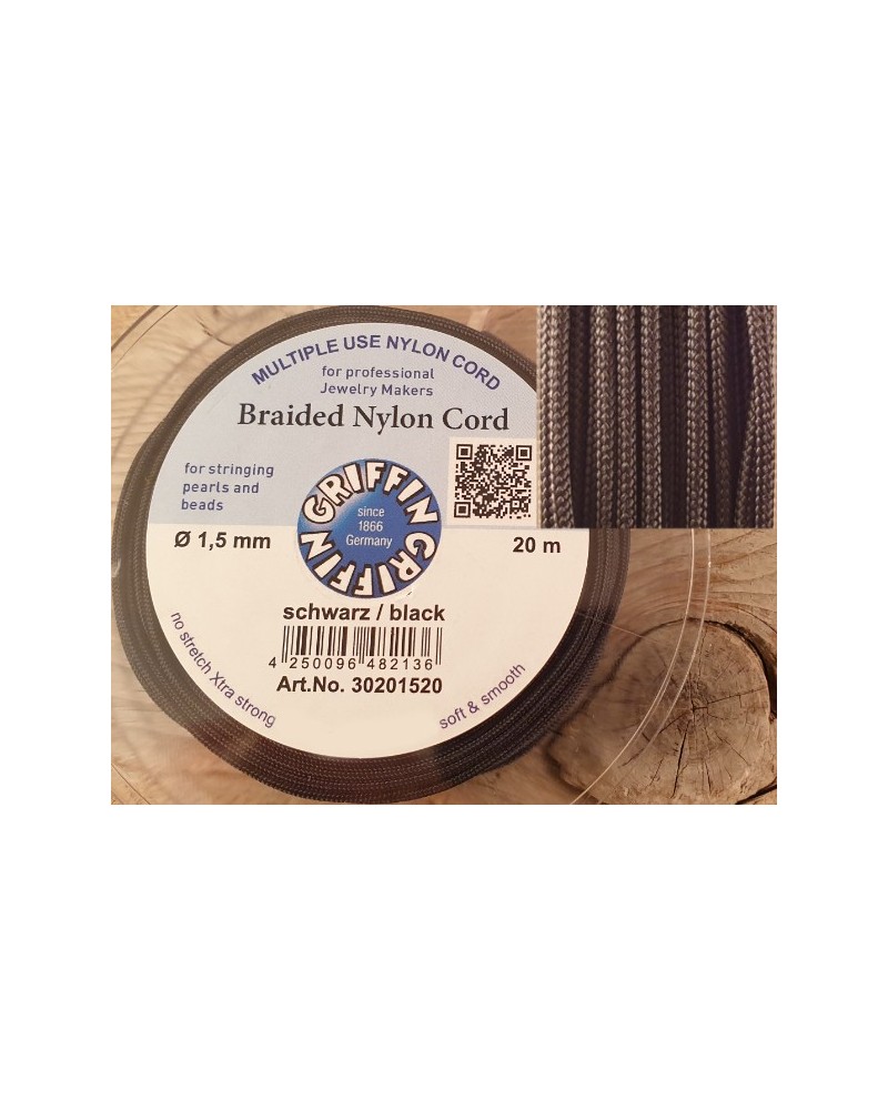 geflochtene Nylonschnur, schwarz, 1.5mm/20m