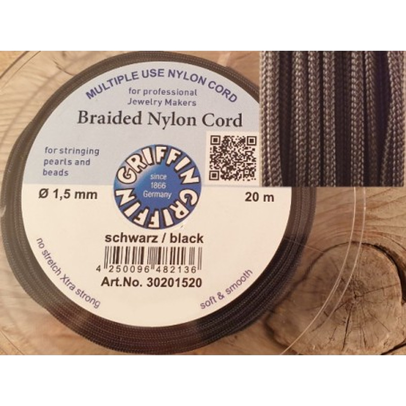 geflochtene Nylonschnur, schwarz, 1.5mm/20m