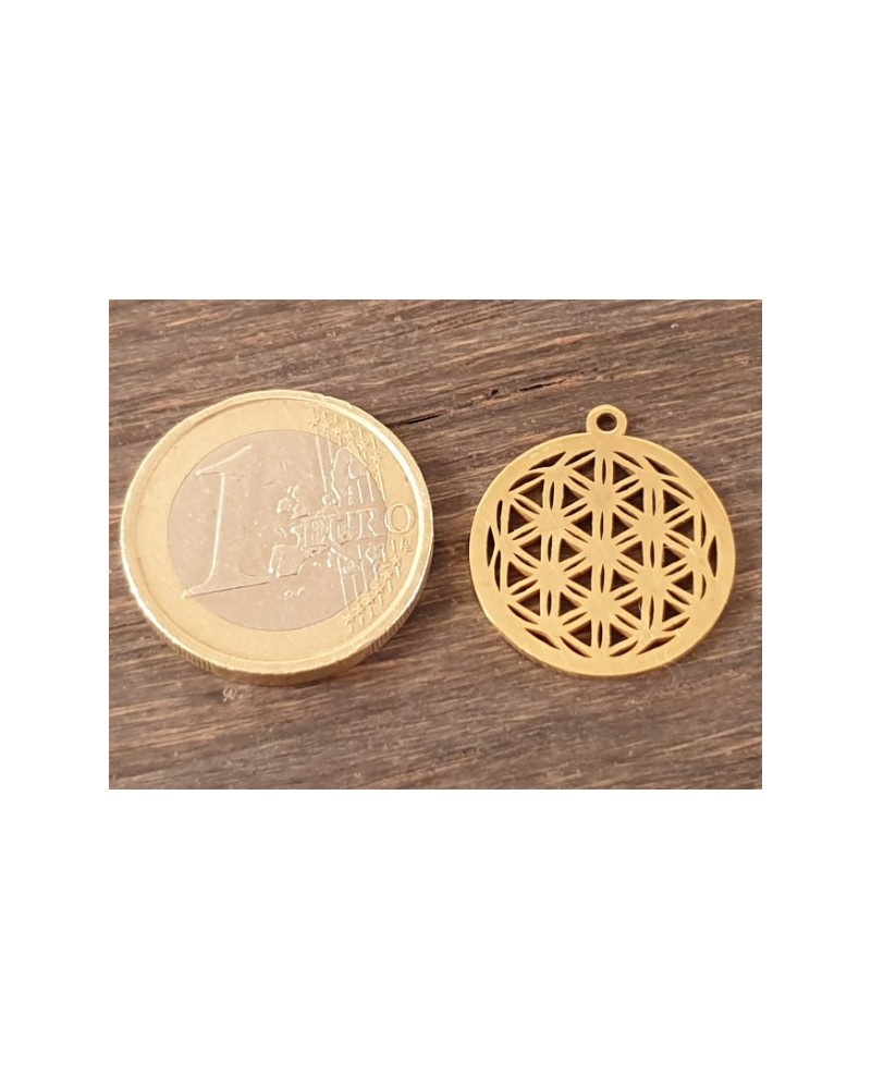 Blume des Lebens 20mm, Edelstahl gold