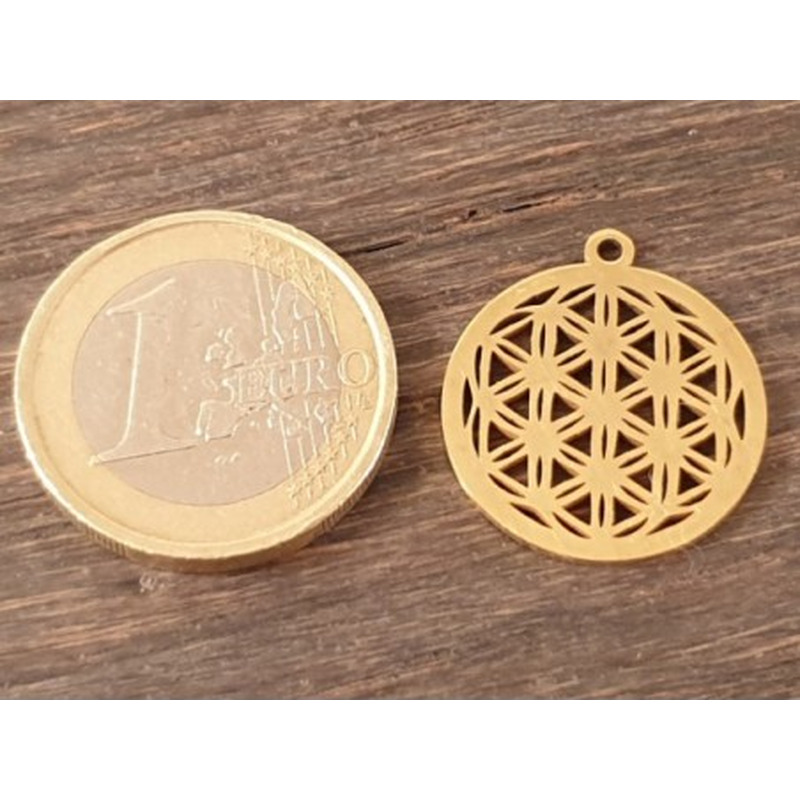 Blume des Lebens 20mm, Edelstahl gold
