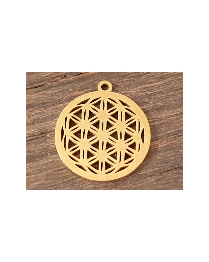 Blume des Lebens 20mm, Edelstahl gold
