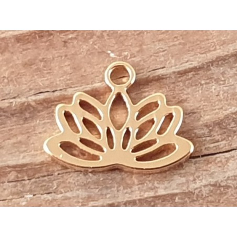 Charm Lotus 7.5x10mm, Edelstahl gold