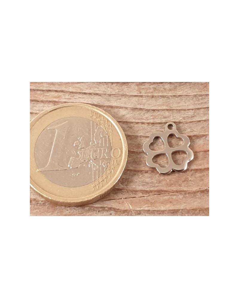 Charm Kleeblatt 12mm, Edelstahl