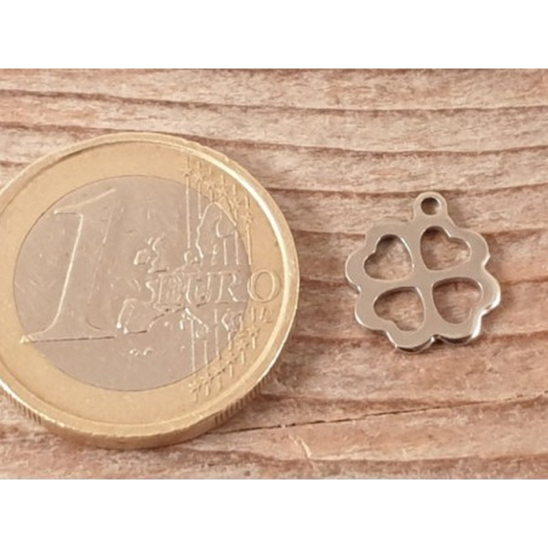 Charm Kleeblatt 12mm, Edelstahl