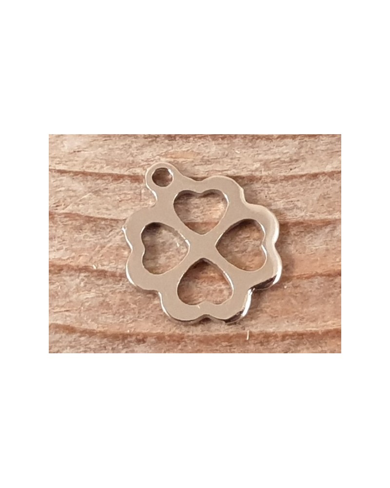 Charm Kleeblatt 12mm, Edelstahl