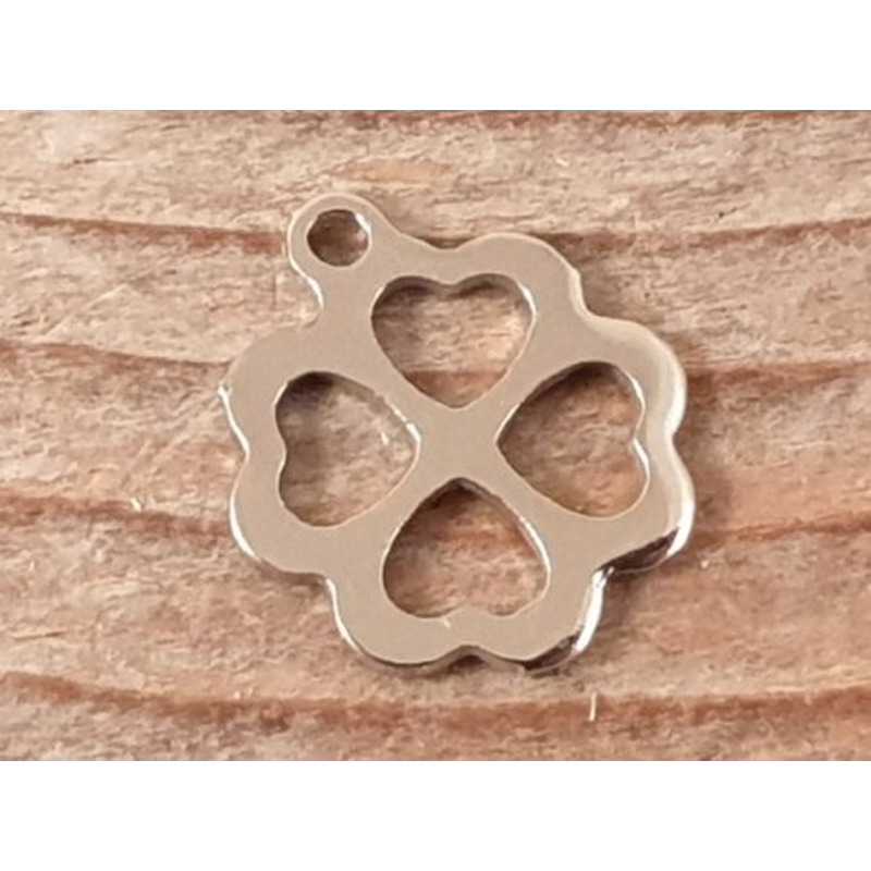 Charm Kleeblatt 12mm, Edelstahl