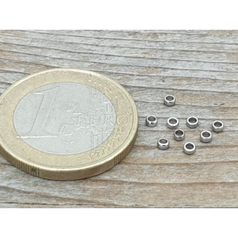 Zwischenteil, Perle 2x1mm, Bohrung 1mm, Edelstahl