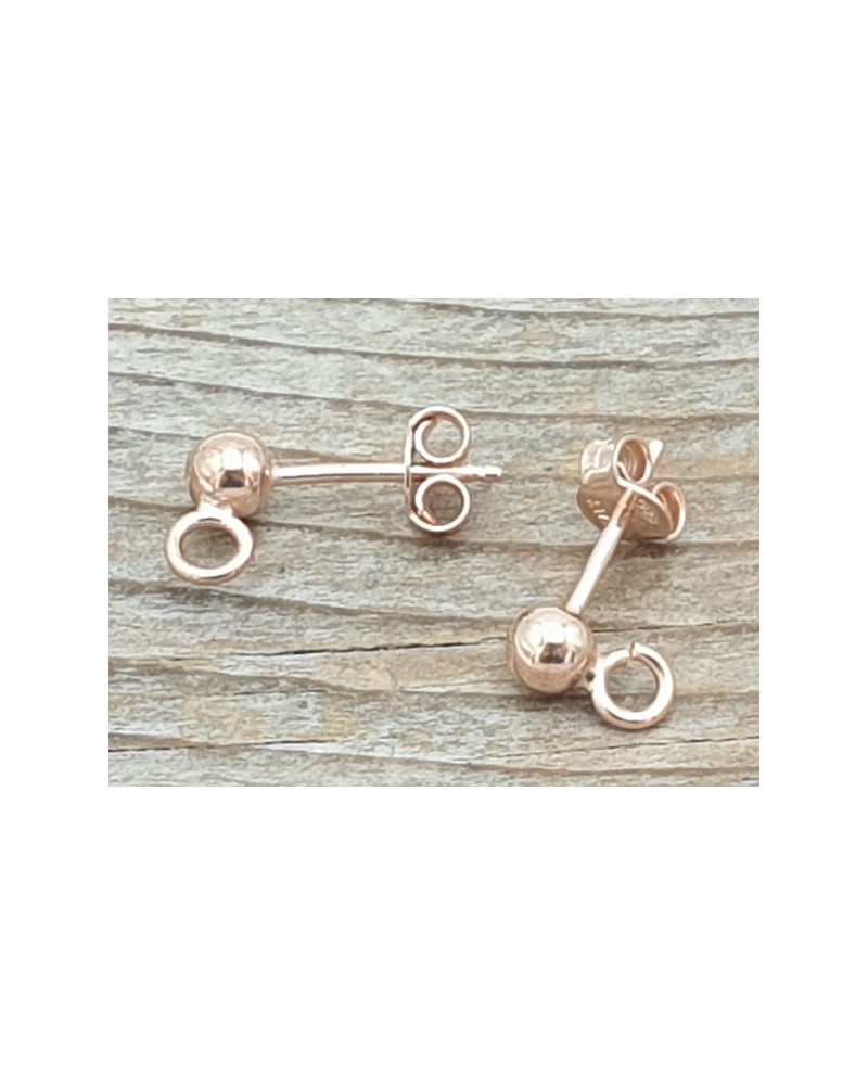 2 Stk. Ohrstecker 4mm mit Öse, 925 Silber rose vergoldet