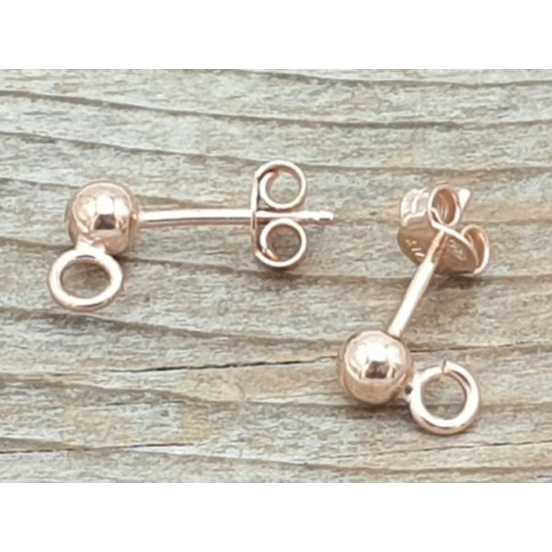 2 Stk. Ohrstecker 4mm mit Öse, 925 Silber rose vergoldet