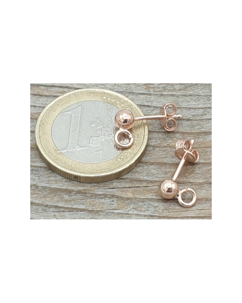 2 Stk. Ohrstecker 4mm mit Öse, 925 Silber rose vergoldet
