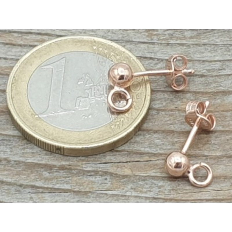 2 Stk. Ohrstecker 4mm mit Öse, 925 Silber rose vergoldet