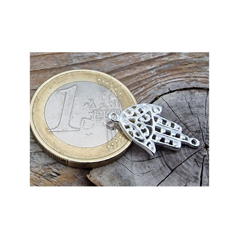 Zwischenteil-Link Hamsa-Hand 11x19mm, Silber